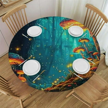

Mushrooms Round Table Cover Stain Resistant Washable Indoor Outdoor Tablecloth Kitchen Dining Parties Picnic Farmhouse 100% Polyester Fiber 38-42