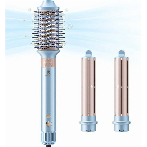 Hot Air Styler, Blow Dryer Brush, Auto Hair Wrap Curling Irons Hot Air Brush Negative Ionic Airflow Hair Curlers, Multi Styler for Volumizing, Straight, Wavy, Curly Hair, Blue Pink