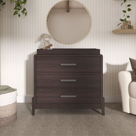 Evolur Atlas 3 Drawer Dresser with Change Topper, Roasted Chestnut