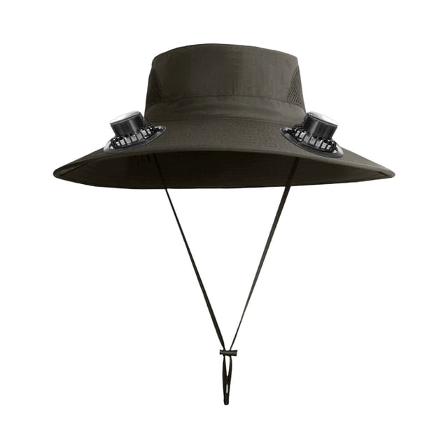 Green Multi Purpose Solar Fisherman Hat Usb Charging Fan Men Summer Cooling Device For Travel With Compact Size Efficient Operation