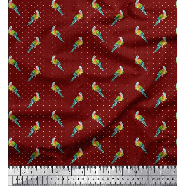 Soimoi Poly Georgette Fabric Dot & Parrot Bird Print Sewing Fabric Yard 42 Inch Wide
