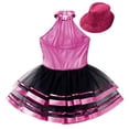thumbnail image 4 of iiniim Kids Girls Modern Jazz Latin Tap Dance Shiny Sequins Halter Ballet Tutu Dress with Hat Rose 14, 4 of 7