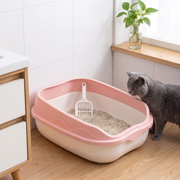 huayou Open Top High Sided Cat Litter Box, Anti-Splash Large Capacity Kitten Litter Pan, Easy Clean Pet Toilet, for Indoor Small Medium Cats