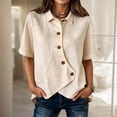 thumbnail image 2 of DHFJKG Women Asymmetrical Button Up Shirts Casual Solid Color Loose Fit Short Sleeve Irregular Hem Shirts Summer Comfy Tops, 2 of 4
