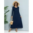 thumbnail image 4 of CALIPESSA Womens Fall Ruffle Tunic Solid Maxi Dress Long Sleeve Scoop Neck Navy Blue Casual A-Line Dress With Pocket, 4 of 5