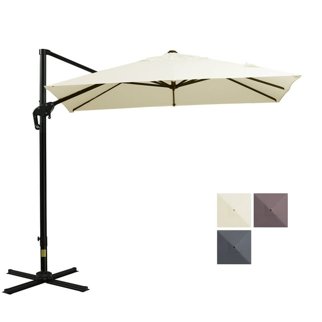 Outsunny Parasol Suspendu Déporté Carré pour Patio avec Base en Croix Blanc Crème