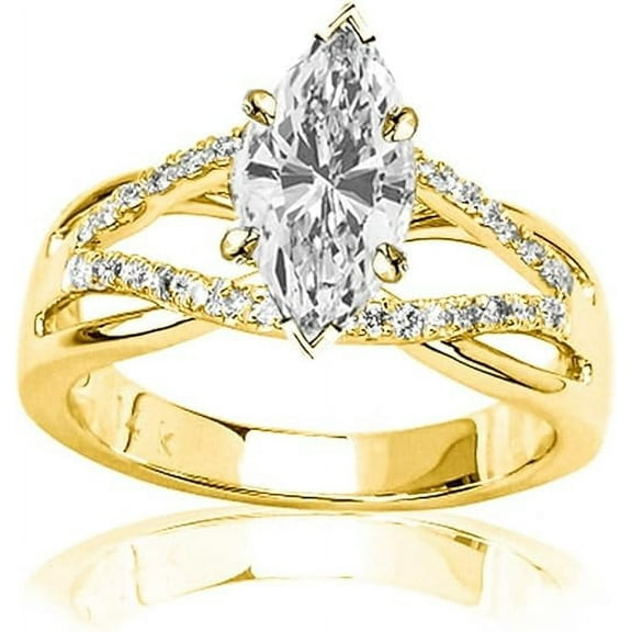 Dazzlingdaimonds Jewels 2.10 Ct Marquise Cut White Diamond Wedding Engagement Christmas Thanksgiving Halo Ring 14K Yellow Gold Finish 925 Sterling Silver For Women's -4