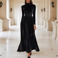 thumbnail image 2 of Women's Velvet Maxi Dress Long Puff Sleeve Crew Neck Elastic High Waist Party Bridesmaid Dresses For Casual Everyday Wear, 2 of 7