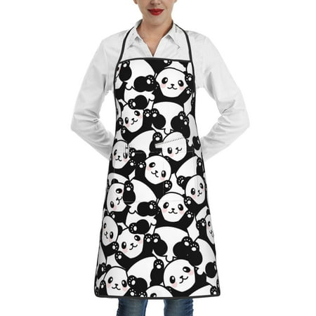 

Pofeuu Cute Panda (3) Print Aprons with Pockets Cute Aprons for Kitchen Cooking Server Barber Chef Apron