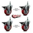 thumbnail image 2 of 4 Inch Red Polyurethane 10MM Threaded Stem Caster Set with Brake, 2 of 2