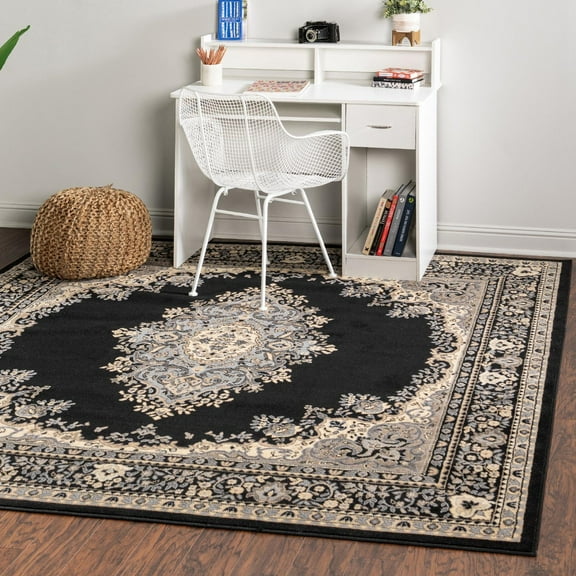 Unique Loom Reza Collection Area Rug - Washington (7' 10" Square Black/Gray)