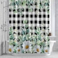 thumbnail image 3 of Eucalyptus Leaves Daisy Shower Curtain for Bathroom Decor, Summer Farmhouses Black Plaid Waterproof Fabric Shower Curtain, 72"x96" Set with 12 Hooks, 3 of 9