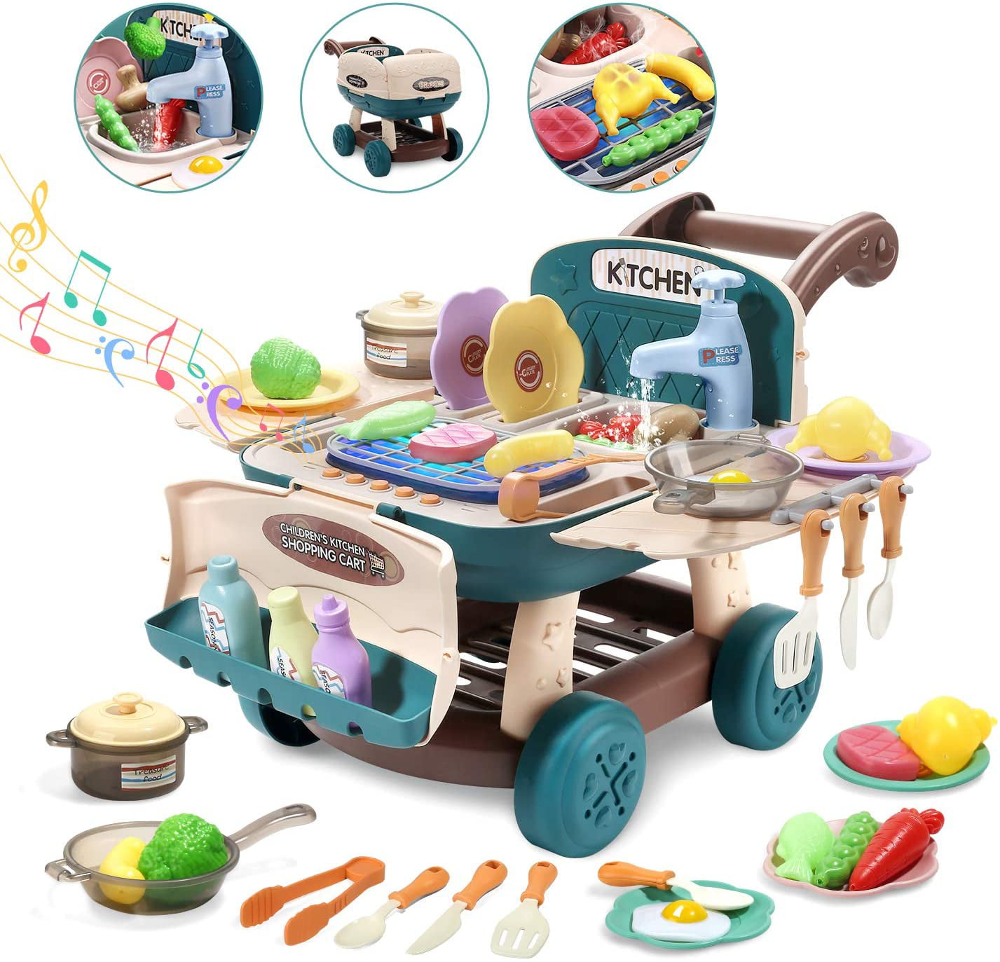 Kitchen Play Kids Set Toy Pretend Cooking Food Role Toys Gift Playset Cookware 