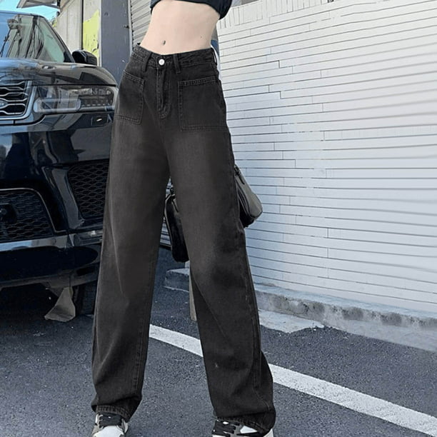 Womens Cargo Pants Relaxed Fit High Waisted Straight Leg Pants