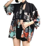 HAORUN Women Japanese Floral Loose Kimono Coat Cardigan Yukata Casual ...