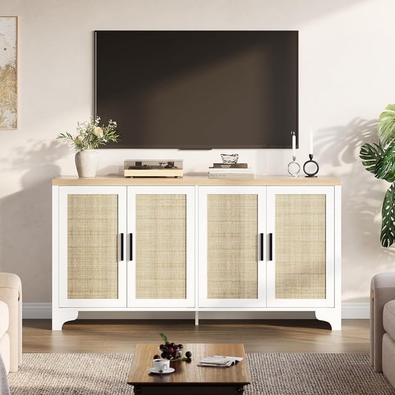 Storage Cabinets Boho Media Console Table for Living Room Farmhouse Cabinet White
