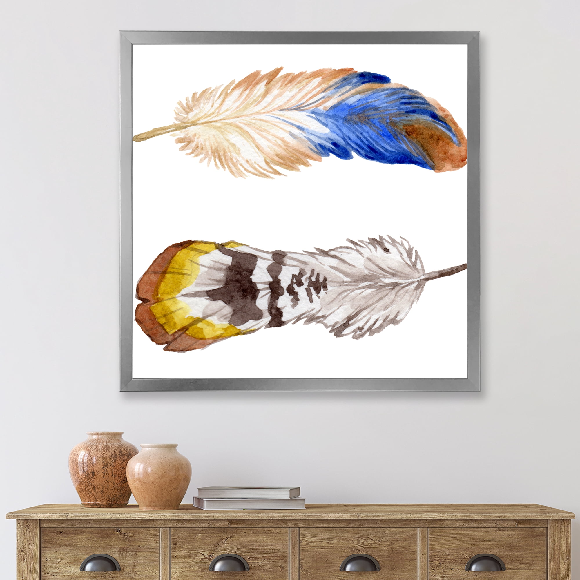 Designart 'Colourful Boho Art Feather Set III' Bohemian & Eclectic Framed Art Print