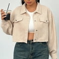 thumbnail image 2 of XPMWRP Women's Fashion Cropped Button Down Corduroy Jackets Casual Plaid Long Sleeve Lapel Solid Color Coats Fall Winter Loose Clothes Yellow XXXL, 2 of 5