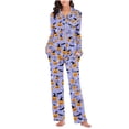 thumbnail image 2 of sdhkgrrt Women's Plus Size 2 Piece Pajama Set Collared Long Sleeve Shirt Wide Leg Pants Halloween Printed Lounge Outfit Soft Loose Matching Casual Fall Tracksuit, Purple 3XL, 2 of 8