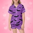 thumbnail image 2 of CAIVO Girls Halloween Pajama Sets Cute Bat Print Sleepwear Comfort Kids Nightwear Short Sleeve Lapel Button Down Shirts Tops With Shorts 2 Piece For And Little Girls Pjs, 2 of 8