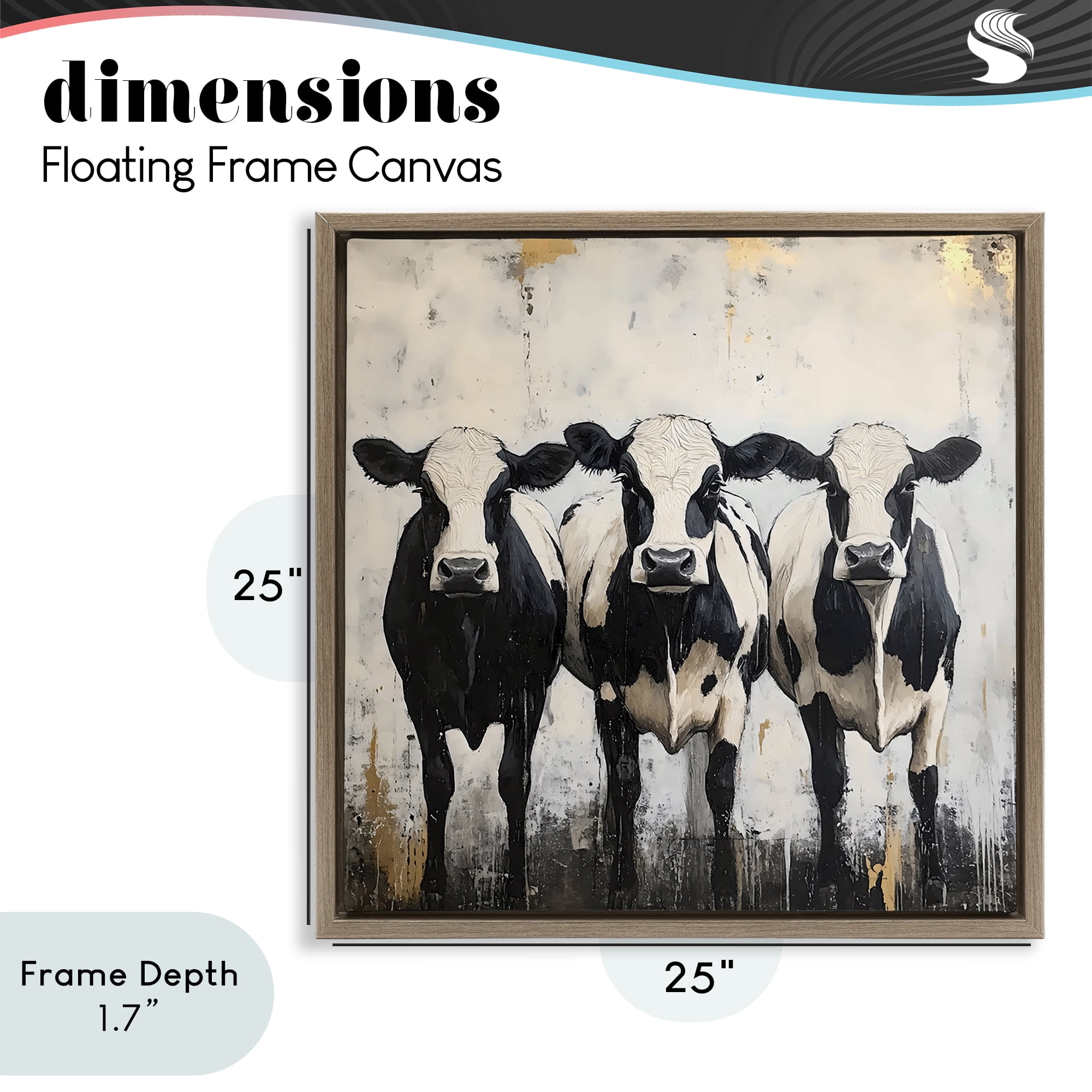 Stupell Industries Three Spotted Cows Brown Framed Floater Canvas Wall Art, design by Creative Studio