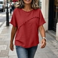 thumbnail image 6 of TGSLY Fringe Trim Linen Tops for Women Lightweight Soft Crew Neck Solid Color T-Shirt Relaxed Fit Dressy Casual Short Sleeve Blouses M, 6 of 9