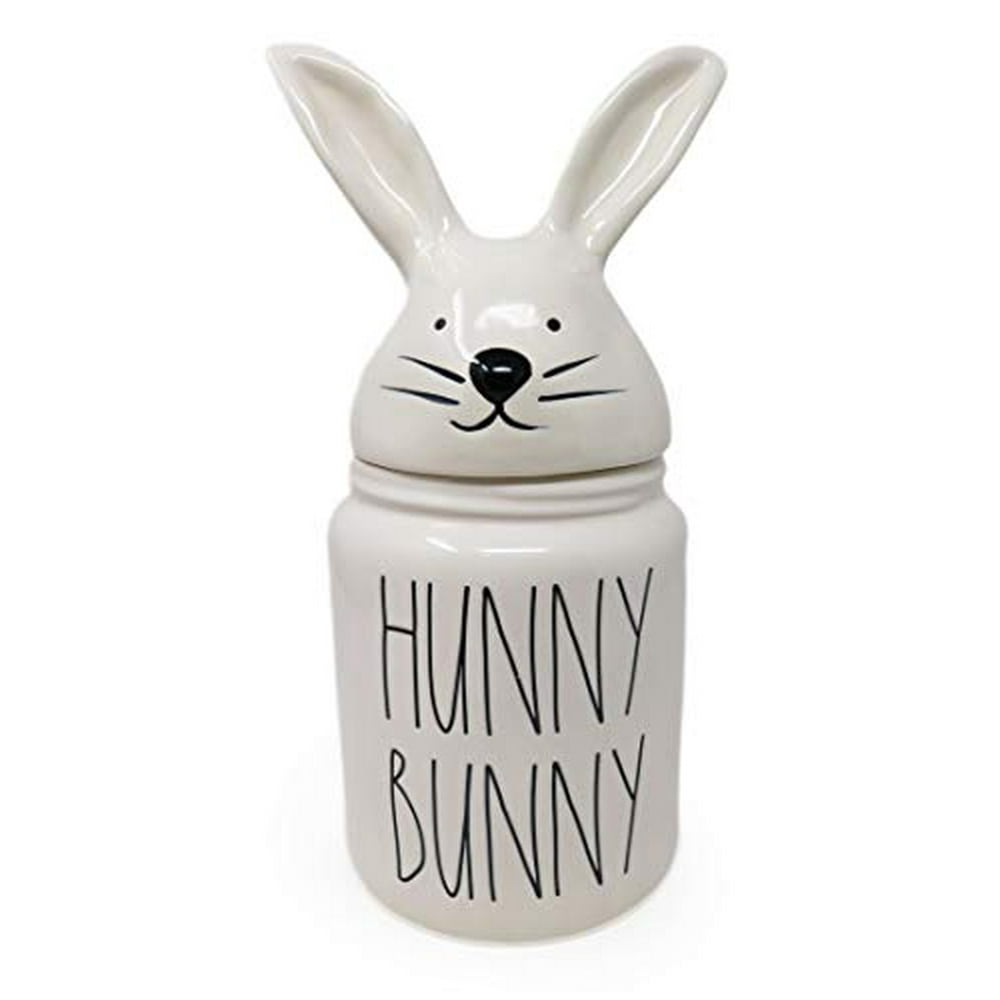 Rae Dunn HUNNY BUNNY Easter Canister Medium Size 12 Inch with Bunny