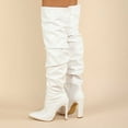 thumbnail image 4 of Slouchy Thigh High Boots for Women Sexy Leather Pointed Toe Pumps Heels Over The Knee Tall Boots with Zipper, 4 of 8