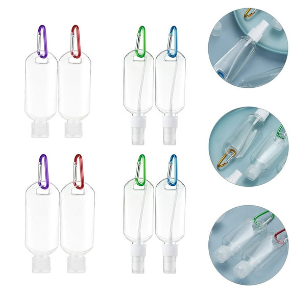 FONWILYO 8Pcs Travel Bottles with Keychains 50ml PETG Square Design for General Users on Outdoor Trips