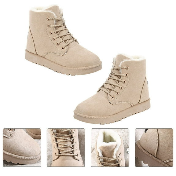 FOLOYORI 1 Pair Boots for Winter Women Warm Anti-slip Flat Heel for Travel Beige