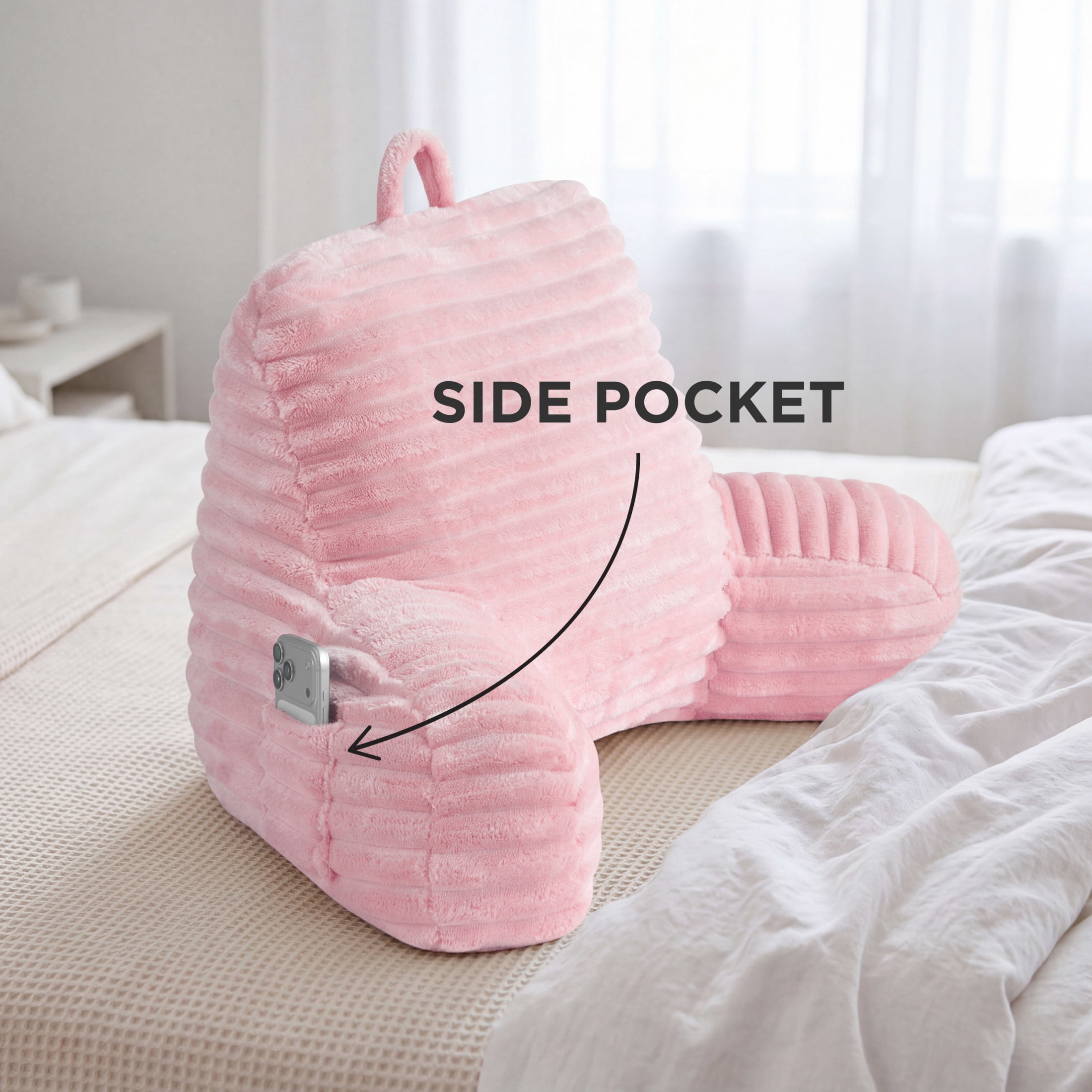 The Sheet Lab Ribbed Plush Backrest Pillow, Pink, 30" x 17" x 17"