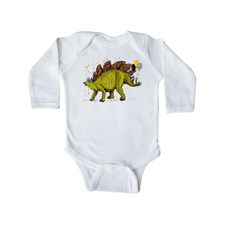 

Inktastic New Years Stegosaurus with Confetti and Balloons Gift Baby Boy or Baby Girl Long Sleeve Bodysuit