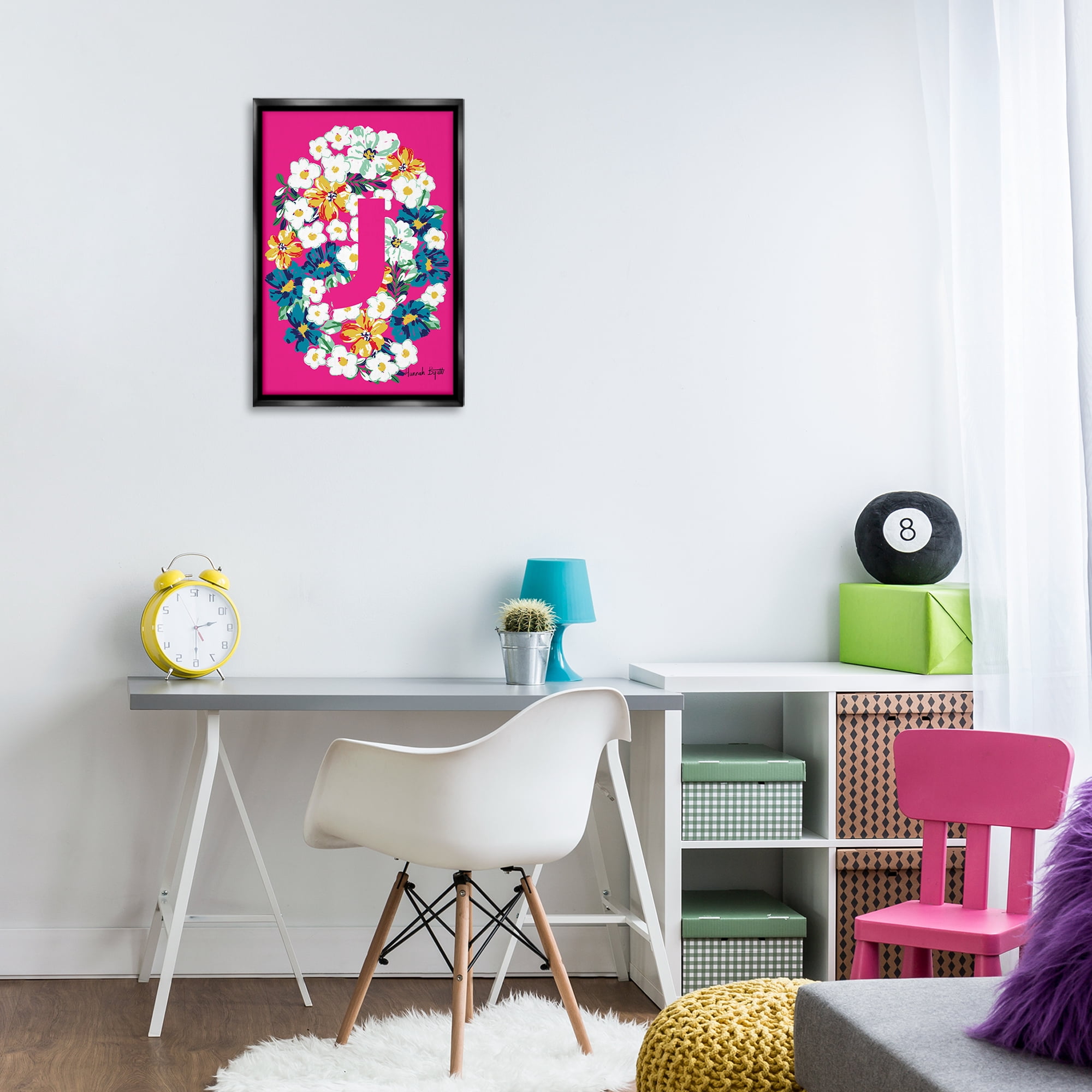 Stupell Industries Floral Bloom Letter J Botanical & Floral Painting Black Floater Framed Art Print Wall Art, 17 x 25