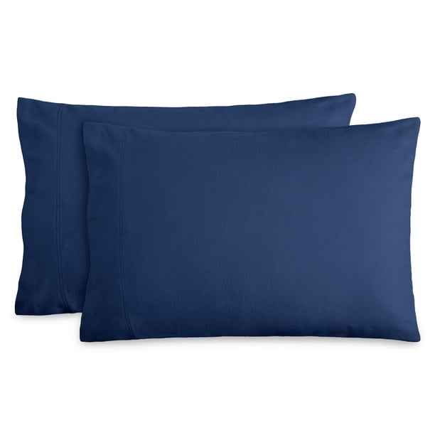 Bare Home Juego de Fundas de Almohada de Franela - 100 % Franela de Algodón - Doble Cepillado - Juego Estándar de 2, Azul Oscuro