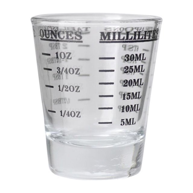 Bewildely Vaso medidor de vidrio para chupitos, tazas líquidas de onzas pesadas, herramientas para hornear, resistente al calor, transparente, Juegos de servir café y té Negro/45ml