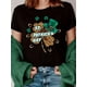 thumbnail image 1 of Women's St. Patrick's Day Festive T-Shirt - Black Crew Neck with Green Clover & Leopard Print, CasuaCamisetas de verano para mujer, manga corta, cuello redondo, casual, lindo, con gráficos, camisetas, 1 of 6