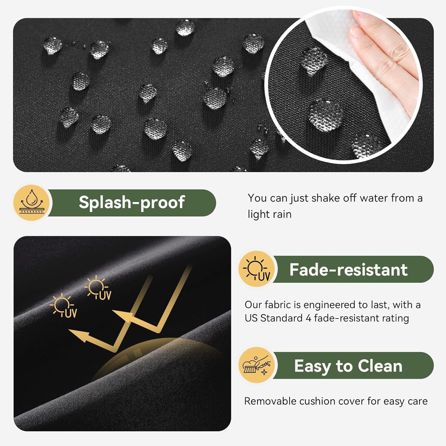 Aoxun Patio Furniture Cushions for Outdoor Furniture Set of 4, Thick Replacement Patio Couch Cushions for Outdoor Furniture, 7-Piece Splashproof Fade Resistant Outdoor Couch Cushions, Black