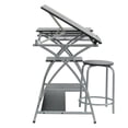 thumbnail image 4 of Deluxe Craft Station with Stool, Adjustable Drafting & Art Desk with Storage Shelves, Pencil Ledge, Wire Drawer, 45° Tilting Top, Steel Frame, Silver / Black, 4 of 4