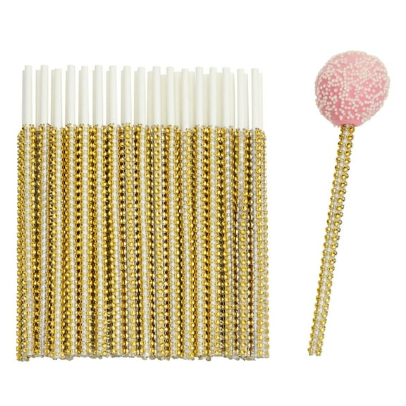 36 Pack Rhinestone Gold Cake Pop Sticks for Candy Apples, Lollipops, Dessert Bar (6 In)