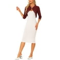 thumbnail image 2 of INSPIRE CHIC Women's Elegant 3/4 Sleeve Cropped Shrugs Vintage Lace Trim Bolero Cardigan XL Burgundy, 2 of 5