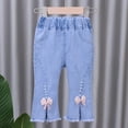 thumbnail image 5 of Diufon Girls Jeans Elastic Waist Toddler Comfortable Flare Denim Pants Solid Color Cute Bow Pant with Pockets, 5 of 8