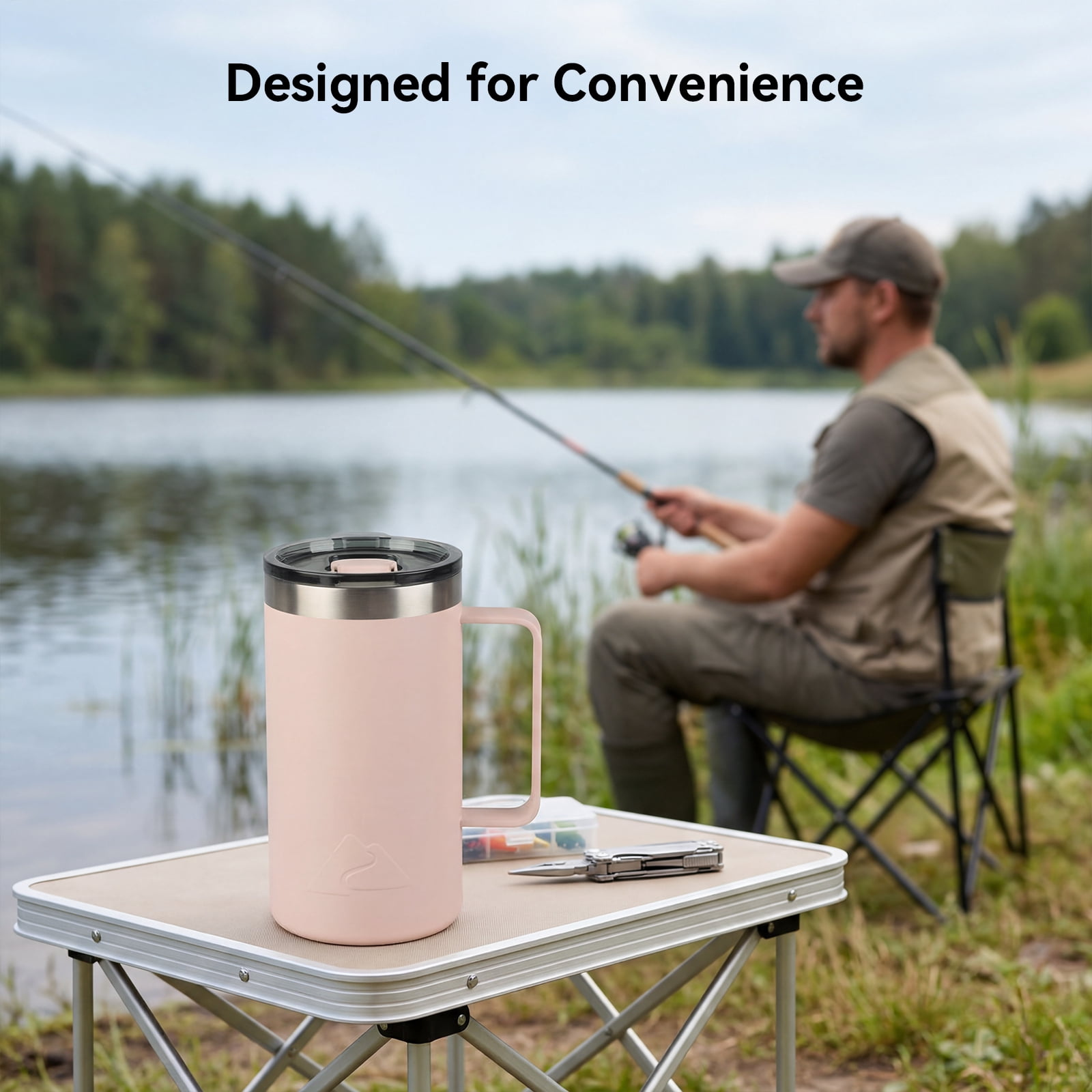 Ozark Trail 22oz Ceramic Lined Stainless Steel Insulated Coffee Mug with Magnetic Tritan Transparent Slider Lid, Frosted Peach