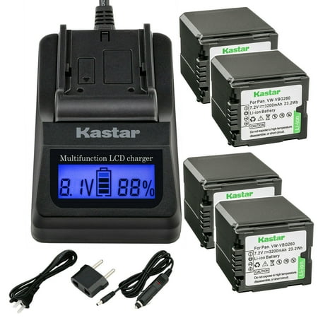 Kastar Fast Charger + VW-VBG260 Battery 4-Pack for Panasonic AG-AC7 AG-AF100 AG-HMC40 AG-HMC80 AG-HMC150 HDC-HS250 HDC-HS300 HDC-HS700 HDC-SD600 HDC-SD700 HDC-SDT750 HDC-TM300 HDC-TM700 SDR-H80 Camera