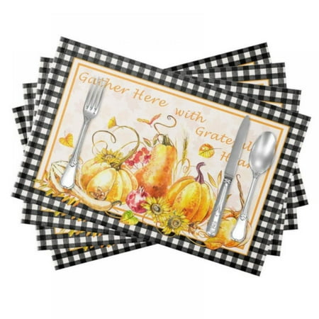 

Fall Harvest Thanksgiving Placemats Holiday Table Mat Kitchen Dining Table Pad Pumpkin Gnome Truck Sunflower Print Table Mats