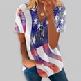 thumbnail image 2 of ibuvkizy Independence Day Shirts for Women Fashion American Flag Tops Patriotic Print Short Sleeve T-Shirts Red White Blue Shirts for Women Blue L, 2 of 5