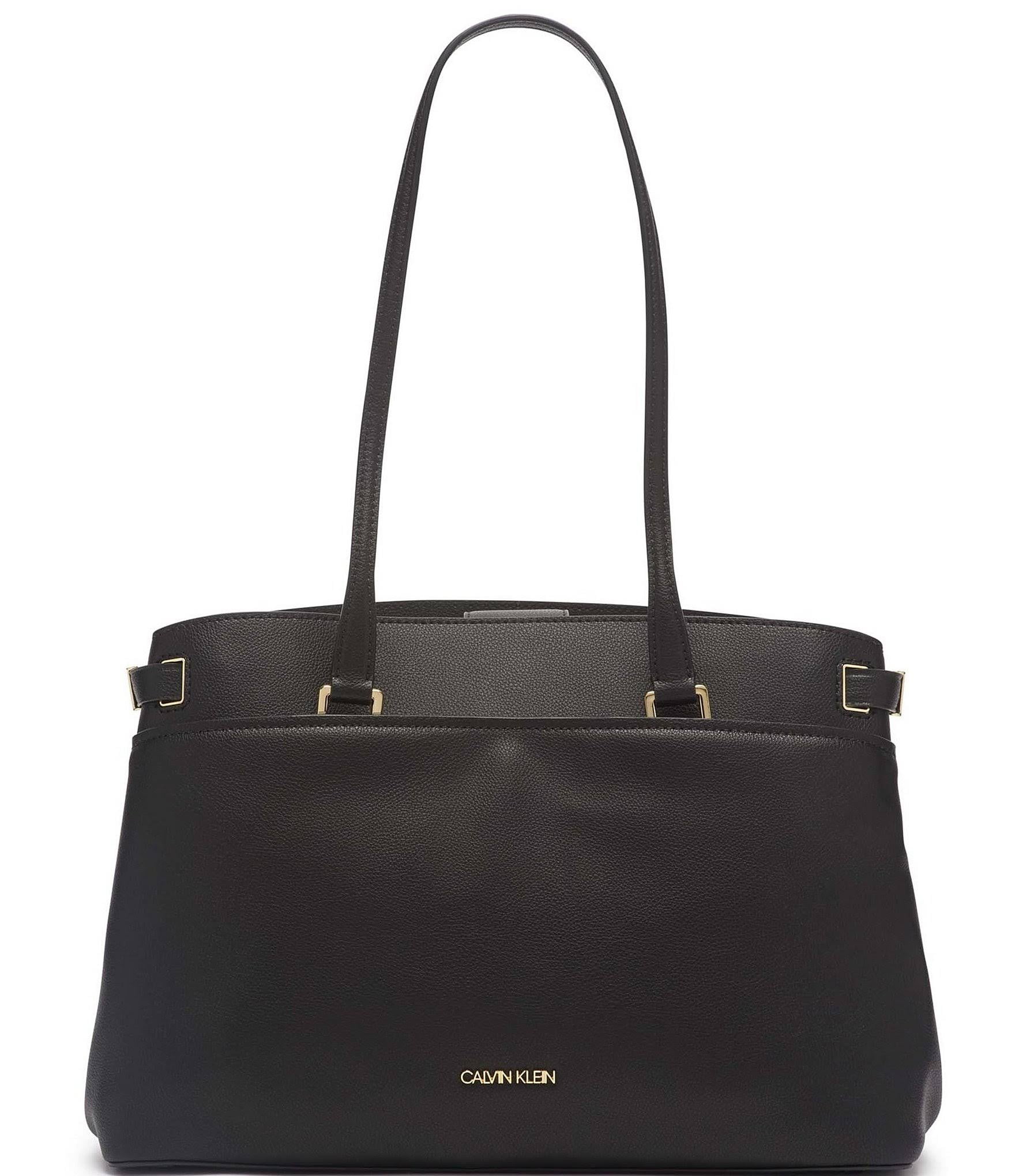 Calvin Klein Avery Micro Pebble Leather Tote Black/Gold