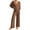 Brown, variant on Diufon Knit Sets for Women Fall Casual V Neck Long Sleeve Tops Solid Color Wide Leg Pants