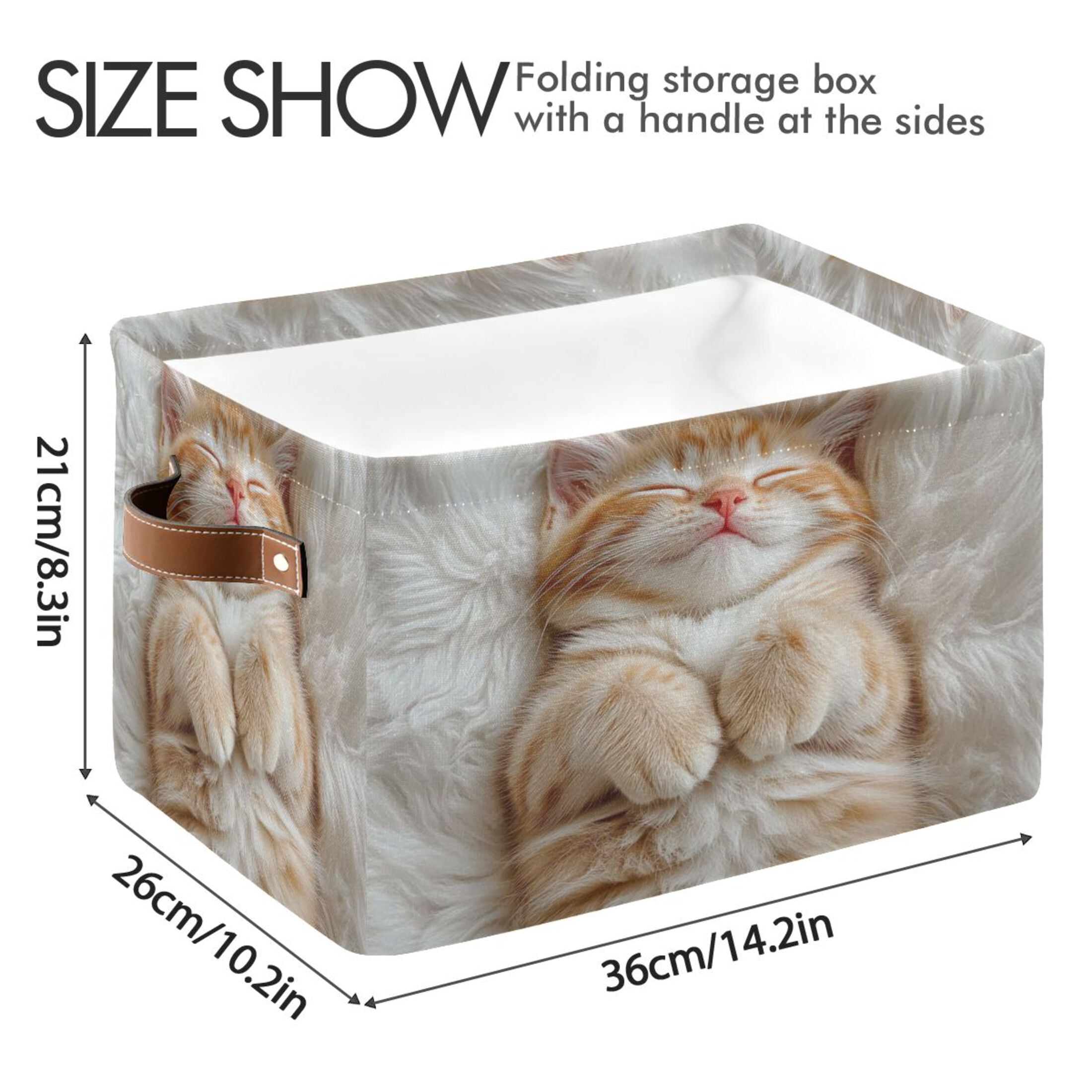 Cute Little Orange Cat Foldable Storage Basket,Canvas Fabric Foldable Storage Bins with Handles Open Home Storage Bins Boxes for Toy Book Shelf Closet Baskets
