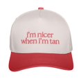 thumbnail image 5 of Women's Two Toned Embroidered Trucker Hat, "I’m Nicer When I’m Tan" Baseball Cap with Breathable Cotton, Vintage Adjustable Snapback Sun Hat for Outdoor Casual Daily Wear Red, 5 of 7