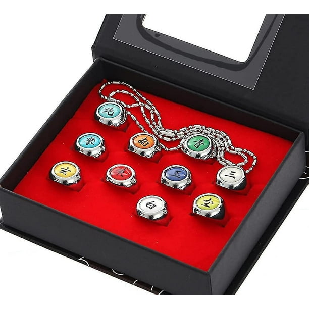 11 Uds. Conjunto de anillos Akatsuki Anime Naruto Cosplay Prop Ninja Uchiha Itachi collar joyería para hombre